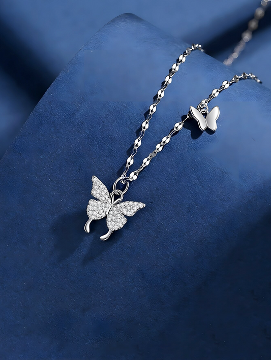 Silver Butterfly Diamond Necklace